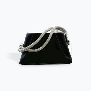NEW CEJON satin pleated evening bag in black/silver